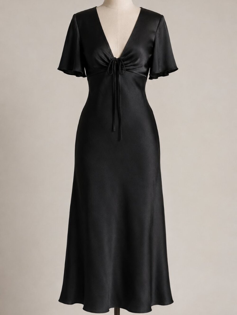 Showpo. Black Satin Bias Cut Midi Slip Dress Whimsigoth Dark Romantic NWT - Picture 2 of 5
